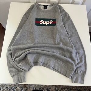 FSBN Mens XL Gray Sup?‎ Graphic Print Long Sleeve Pullover Sweatshirt